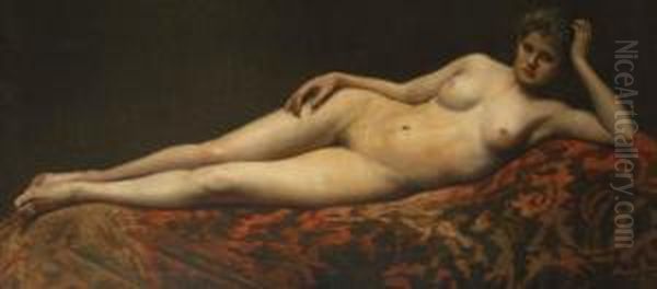 Reclining Female Nude Oil Painting by Frantisek Ii Zenisek