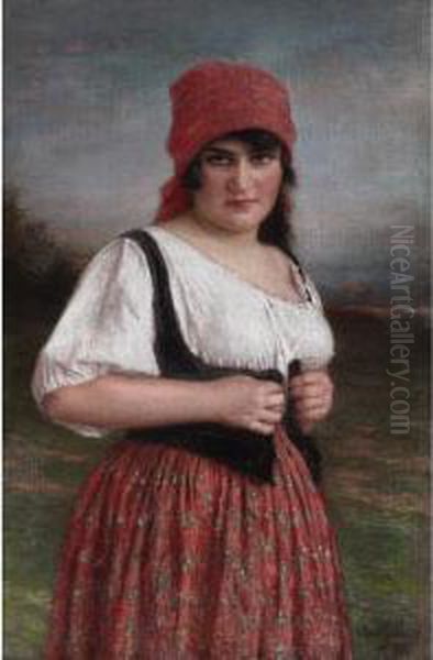 Peasant Girl Oil Painting by Josef Zenisek