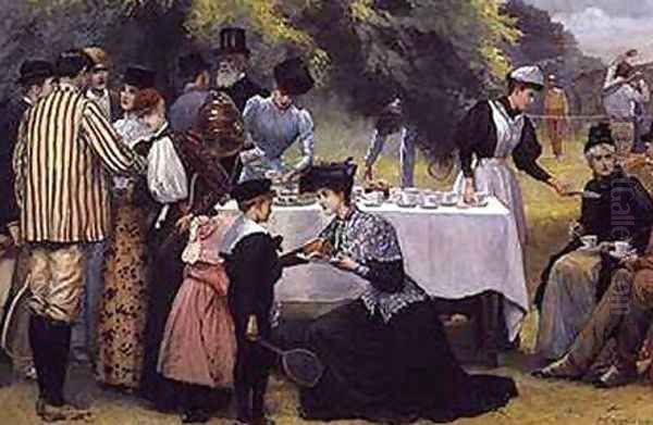 Wimbledon Tennis Party Oil Painting by Edward Frederick Brewtnall