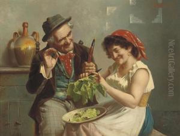 Tales In The Kitchen Oil Painting by Jules Zermati