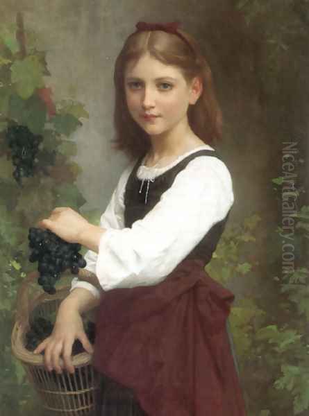 Young Girl Holding A Basket Of Grapes Oil Painting by Elizabeth Jane Gardner Bouguereau