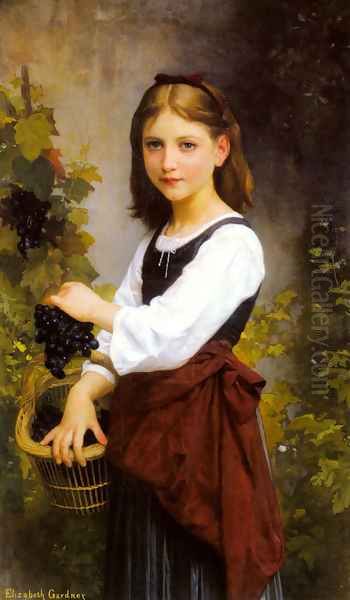 A Young Girl Holding A Basket Of Grapes Oil Painting by Elizabeth Jane Gardner Bouguereau