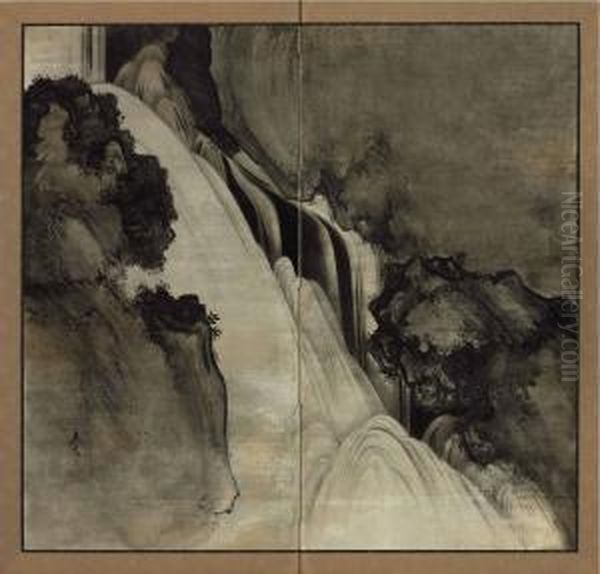 Waterfall Oil Painting by Shibata Zeshin