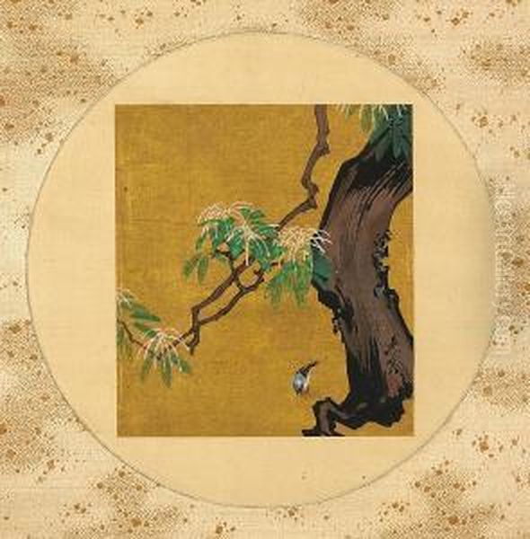 Oak And Bird Oil Painting by Shibata Zeshin