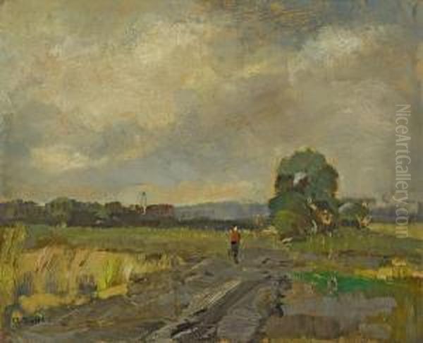 Spazierganger Auf Feldweg Oil Painting by Max Zettler