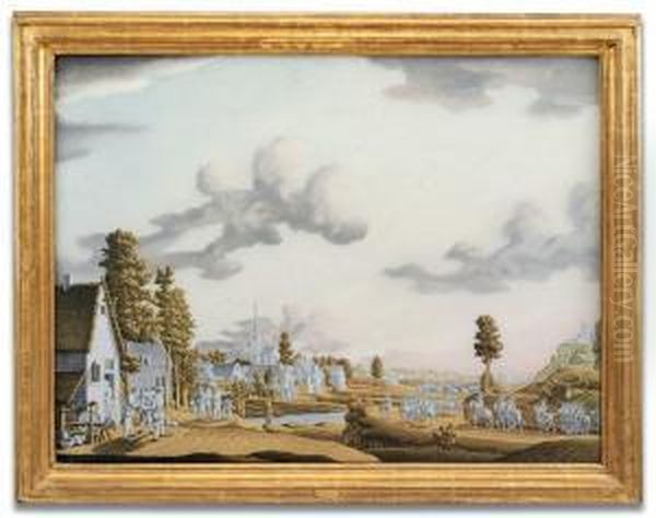 A Landscape With A Village And Military Encampment Oil Painting by Jonas Zeuner