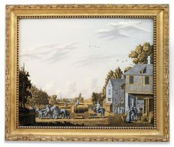 A Bacchanalian Procession Drawing A Beer Barrel Outside
An Inn With A Group Of Fruit Pickers And Dancers Oil Painting by Jonas Zeuner