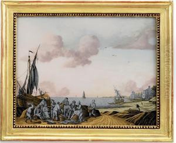 Fishermen Unloading Their Catch Oil Painting by Jonas Zeuner