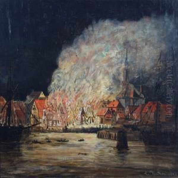 Mollebrand Paa Christianshavn Oil Painting by Christian Olavius Zeuthen