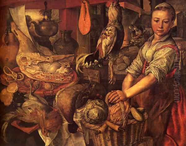 Kitchen Interior, 1566 Oil Painting by Joachim Beuckelaer