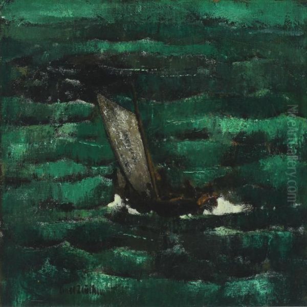 Sailing Boat At Sea Oil Painting by Ernst Zeuthen