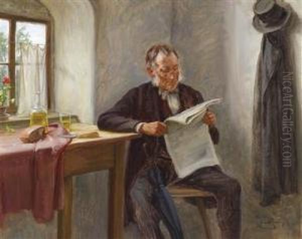 The Newspaperreader Oil Painting by Carl Zewy