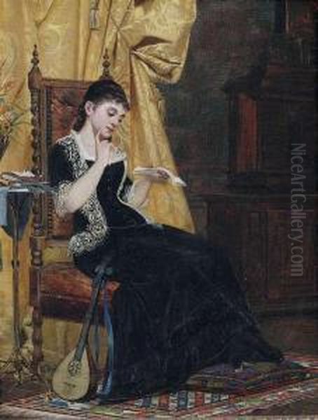 A Young Lady Reading A Letter Oil Painting by Carl Zewy