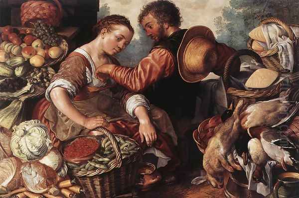 Woman Selling Vegetables Oil Painting by Joachim Beuckelaer