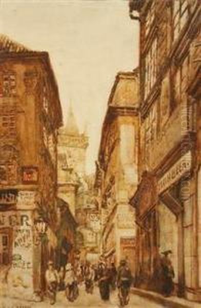 Melantrichova Street In Prague Oil Painting by Jan Angelo Zeyer