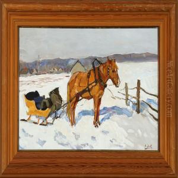 Winter Landscape With A Horse And Sledge Oil Painting by Alphons Konstantinov Zhaba