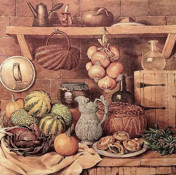 Still life with Christmas Food Oil Painting by Mary Ellen Best