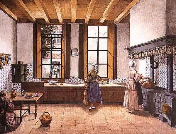 Kitchen of the Zwijnshoofd Hotel at Arnhem, 1838 Oil Painting by Mary Ellen Best