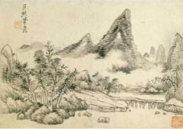 Landscape After Yuan Masters Oil Painting by Zhang Qia