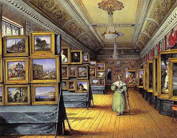 Interior of the Great Room at the Hotel du Chevald d'Or, Frankfurt AM, Open for the Exhibition of Pictures, May 1835 Oil Painting by Mary Ellen Best