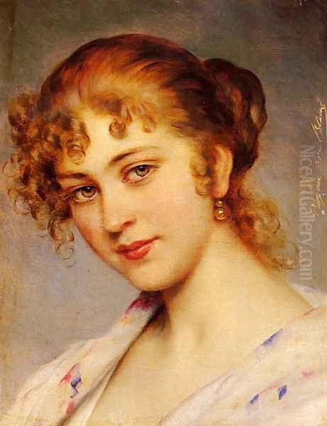 A Portrait Of A Young Lady Oil Painting by Eugene de Blaas