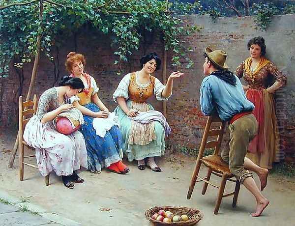 Die Plauderei - Chatting Oil Painting by Eugene de Blaas