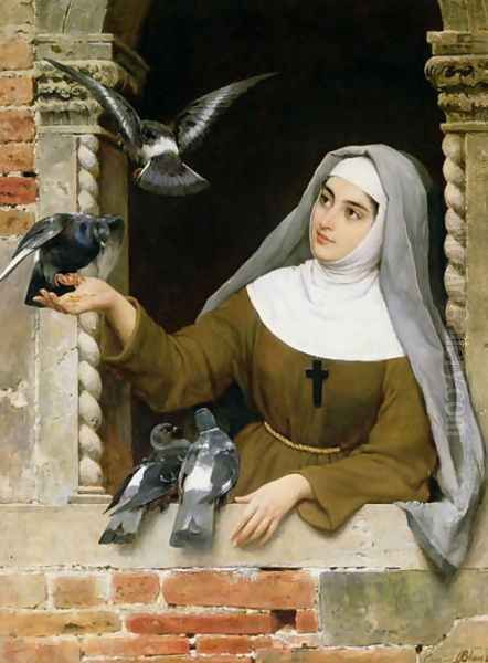 Feeding the Pigeons, 1877 Oil Painting by Eugene de Blaas