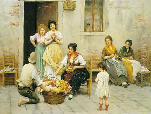 The Venetian flower vendor 1901 Oil Painting by Eugene de Blaas