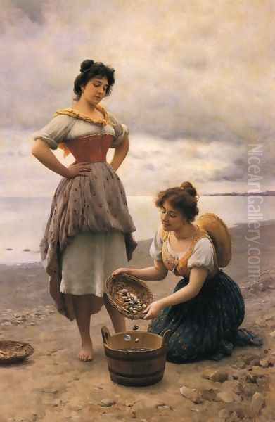 Gethering Shells Oil Painting by Eugene de Blaas