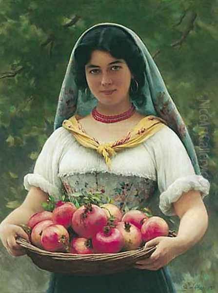 Madchen mit Granatapfeln (Girl with Pomegranates) Oil Painting by Eugene de Blaas