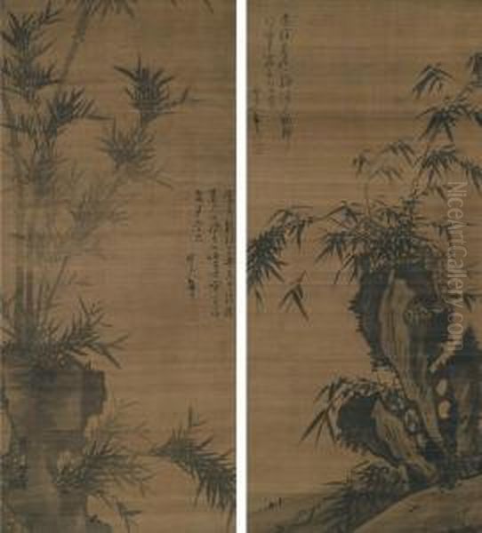 Bamboo And Rock Oil Painting by Wu Zhen