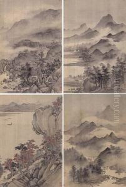 Landscapes And Figures Oil Painting by Wu Zhen