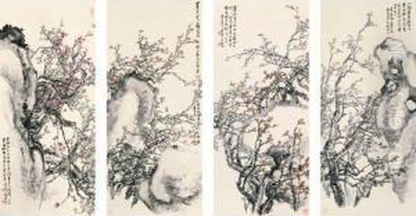 Plum Blossoms And Rock Oil Painting by Wu Zheng