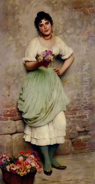 The Flower Seller Oil Painting by Eugene de Blaas