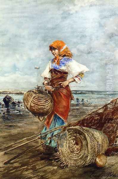 Gathering Cockles at the Seashore Oil Painting by Eugene de Blaas