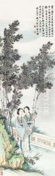 Bamboo And Ladies Oil Painting by Pan Zhenyong