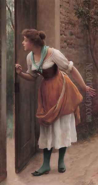 Die Lauscherin (The Eavesdropper) Oil Painting by Eugene de Blaas