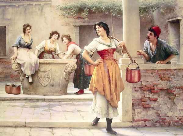 Flirtation at the Well Oil Painting by Eugene de Blaas