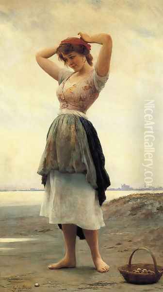 On the Beach Oil Painting by Eugene de Blaas