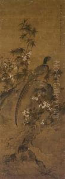 Pheasant And Flowers Oil Painting by Zhou Zhimian