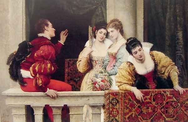 On the Balcony Oil Painting by Eugene de Blaas