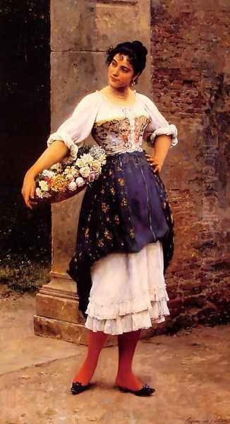 Venetian Flower Seller Oil Painting by Eugene de Blaas