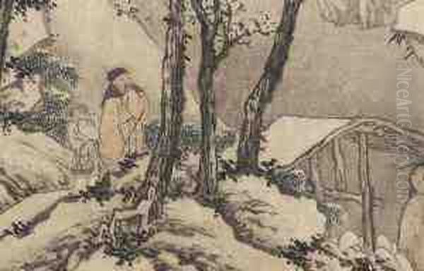 Scholar Travelling In Wintry Mountains Oil Painting by Shen Zhou