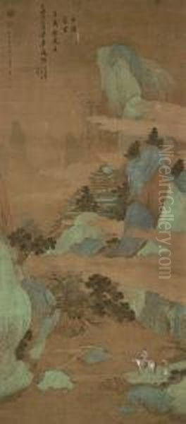 Travelling In The Mountains Oil Painting by Shen Zhuo