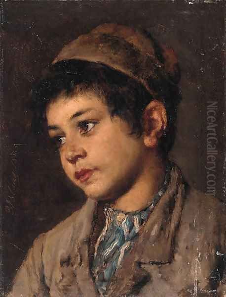 Portrait of a young boy, head and shoulders Oil Painting by Eugene de Blaas