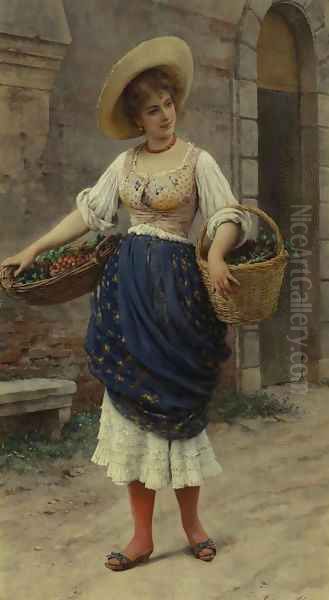 Young Beauty with Fruit Basket 1900 Oil Painting by Eugene de Blaas