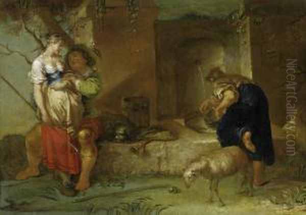 Shepherds At The Fountain Oil Painting by Januarius Zick