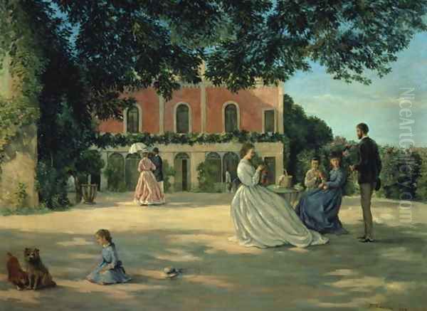 Family Reunion on the Terrace at Meric 1867 Oil Painting by Frederic Bazille