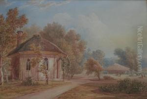 Lodge Cottage In A Park, Cattle Beyond Oil Painting by Henry Bryan Ziegler