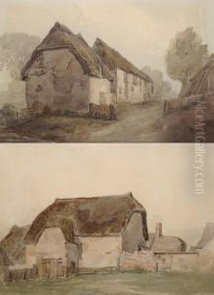 Thatched Barn With Other Buildings Nearby Oil Painting by Henry Bryan Ziegler